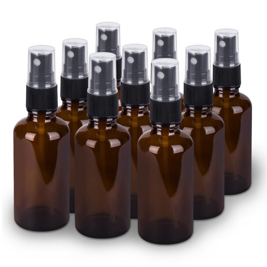Picture of hmaimas 9 Pack Amber Glass Small Spray Bottles, 2oz Travel Fine Mist Empty Mini Spray Bottles for Essential Oils and Hair
