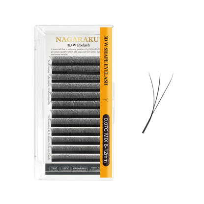 Picture of NAGARAKU W Eyelash Extension 3D Volume Premade Fan 0.07mm C curl 8-12mm mix Faux Mink Matte Black Cluster Easy Fanning yy Eye Lashes