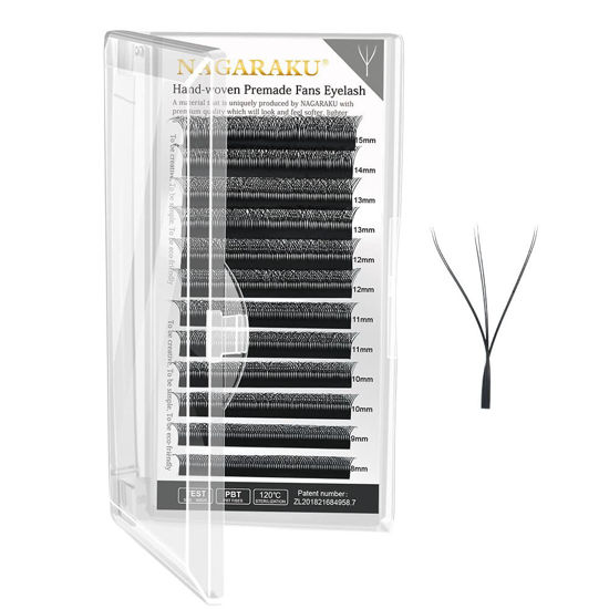 Picture of NAGARAKU ww Eyelash Extensions Supplies w lash 0.07mm C curl 15mm Premade Fans 6D Russian Volume Faux Mink Matte 12 rows Cluster pre Fanned Wispies Crisscross Eye Lashes