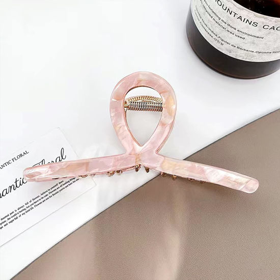 Picture of Big Hair Claw Clips Butterfly Barrettes Claw Clips for Women Lattice Design Acetate Claw Clips Metal Hair Clip for Girls Large Hair Accessories for Long Thick Hair (Pink)