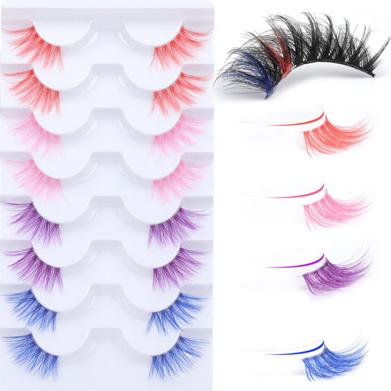 FANXITON Colored Lashes Natural Look Cat Eye Half Lashes False Eyelashes  With Clear Band DIY Eyelashes Fluffy 16MM 8 Pairs 3D Faux Mink Lashes
