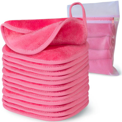 Picture of NATWAG | Reusable Update Makeup Removing Microfiber Cloth for Sensitive Skin | Washable Makeup Remover Towels | Natural Facial Cleansing Towels (6”x 6”, 12 Pack/Pink)