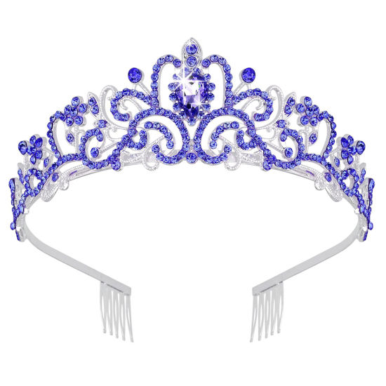 Picture of Didder Tiaras for Women, Dark Blue Crystal Crowns for Women Princess Crown Tiaras and Crowns for Women Girls Women's Headbands Halloween Christmas Bridal Wedding Prom Birthday Party Gift
