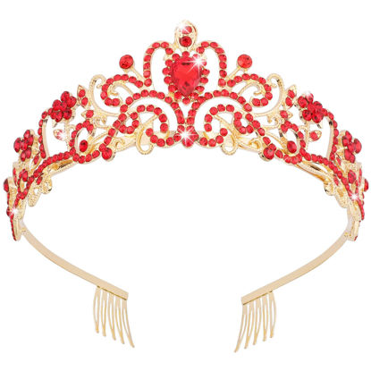 Picture of Didder Gold Tiaras for Women, Red Rhinestones Tiaras and Crowns for Women Elegant Princess Crown with Combs Tiaras for Girls Wedding Crowns for Brides Women's Headbands Prom Birthday Party
