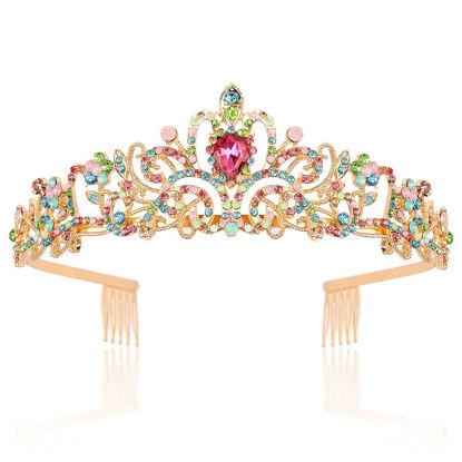 Picture of Didder Gold Tiaras for Women, Multicolor Rhinestones Tiaras and Crowns for Women Elegant Crown with Combs Princess Crown Tiaras for Girls Women's Headbands Bridal Wedding Prom Birthday Party