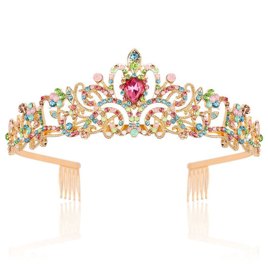 Picture of Didder Gold Tiaras for Women, Multicolor Rhinestones Tiaras and Crowns for Women Elegant Crown with Combs Princess Crown Tiaras for Girls Women's Headbands Bridal Wedding Prom Birthday Party