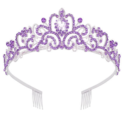 Picture of Didder Silver Tiaras for Women, Light Purple Crystal Tiaras and Crowns for Women Elegant Crown with Combs Princess Crown Tiaras for Girls Women's Headbands Bridal Wedding Prom Birthday Party