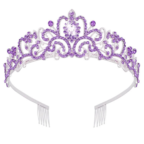 Picture of Didder Silver Tiaras for Women, Light Purple Crystal Tiaras and Crowns for Women Elegant Crown with Combs Princess Crown Tiaras for Girls Women's Headbands Bridal Wedding Prom Birthday Party