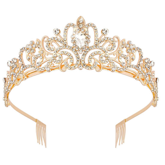 Picture of Didder Gold Crystal Tiara Crown Headband Princess Elegant Crown with combs for Women Girls Bridal Wedding Prom Birthday Party