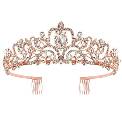 Picture of Didder Rose Gold Crystal Tiara Crown Headband Princess Elegant Crown with combs for Women Girls Bridal Wedding Prom Birthday Party
