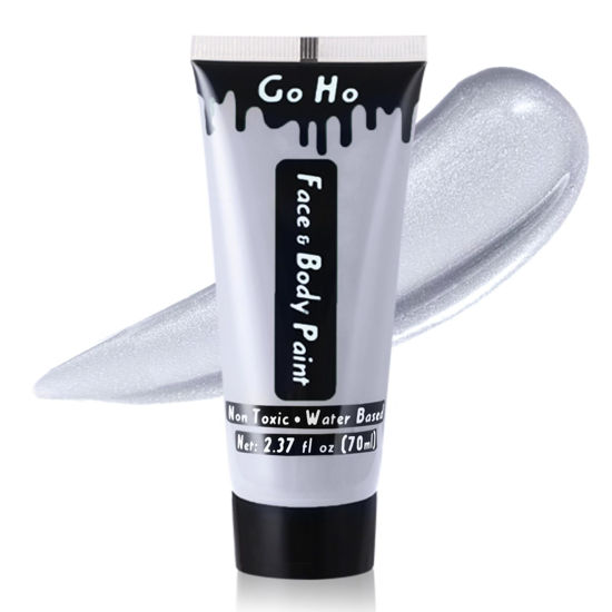 Picture of Go Ho Pearl Silver Body Paint Washable(2.37 oz,70 ml),Water Based Cream Pearl Silver Face Paint for Adults Children SFX Cosplay Costumes Festivals Halloween