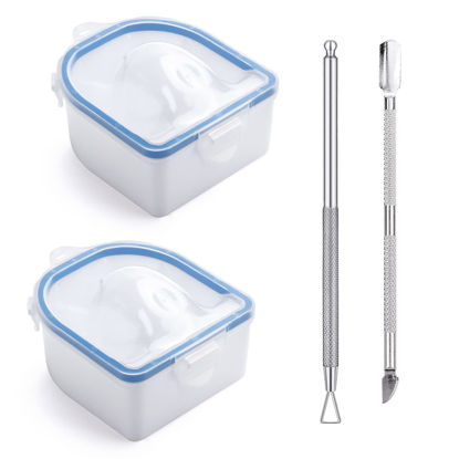 Picture of Nail Soaking Bowl, 2PCS Soak Off Gel Polish Dip Powder Remover Manicure Bowl with Triangle Cuticle Peeler and Stainless Steel Cuticle Pusher Nail Art Tool (Blue)