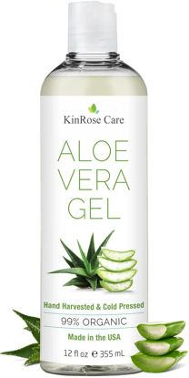 Picture of KinRose 12oz Organic Aloe Vera Gel for Face, Skin, Hair & Sunburn Relief - From 100 Percent Pure Aloe Vera - Cold Pressed, Vegan, Unscented - Made in USA.