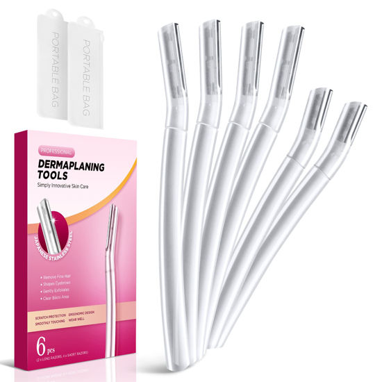 Picture of Dermaplane Razor for Women Face, (6 Count) Professional Dermaplaning Tool for Peach Fuzz, Facial and Eyebrow Hair Removal, Gentle Skin Exfoliation Blade