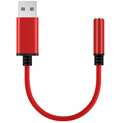 Picture of USB to 3.5 mm Jack Audio Headset Adapter Cable 0.6 Feet,External Stereo Sound Card Supported USB to TRRS 4-Pole aux Port Headphones, Compatible with Laptop,PC, Mac, PS4, Desktops etc (Red)