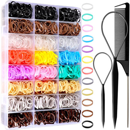 Picture of Elastic Hair Bands, YGDZ 1500 pcs Small Rubber Bands for Hair with Organizer Box, Ponytail Holders Hair Accessories Set for Girls, Women, Toddler, Colorful Hair Ties, Hair Tail Tools, Rat Tail Comb