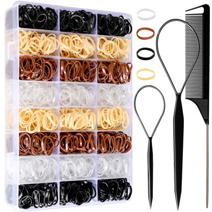 Picture of Elastic Hair Ties, YGDZ 1500 pcs Mini Hair Rubber Bands with Organizer Box, Small Baby Hair Bands for Girls, Clear Elastic Hair Ties, Hair Accessories Set for Toddler, Kid, Women, Neutral Colors