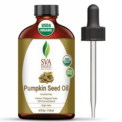 Picture of SVA ORGANICS Pumpkin Seed Carrier Oil 4 Oz Organic USDA 100% Pure Natural Cold Pressed Unrefined Therapeutic Grade Oil for Skin, Hair, Body