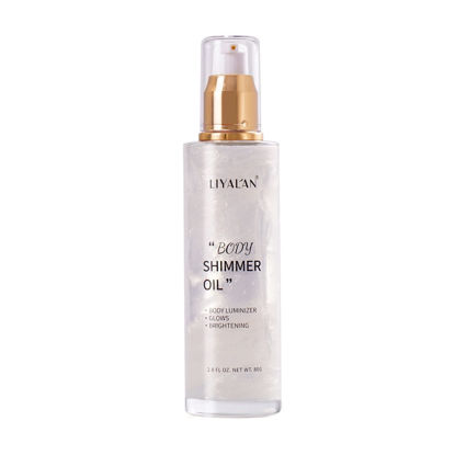 Picture of Liyalan Shimmer Body Oil Pearl White 4 Color Bronze Face Brighten Glow Highlighter Illuminator Body Makeup Shine Glitter Gold Liquid Taning(3.38 Fl Oz/#01)