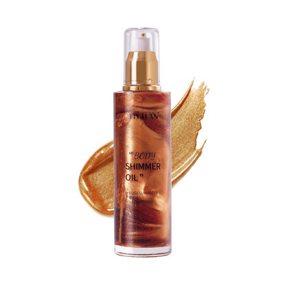 Picture of Liyalan Shimmer Body Oil Bronze Gold 4 Color Bronze Face Brighten Glow Pearl Highlighter Illuminator body Makeup Shine Glitter Gold Liquid Taning(3.38 Fl Oz/03)