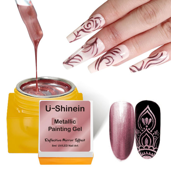 Amazon.com : U-Shinein 15ml Metal Paintied Gel, Silver Upgrade Metallic  Painting Gel Mirror Nail Polish, 3D Drawing Mirror Nail Gel Polish Glossy  Soak Off UV/LED DIY Nail Art Manicure : Beauty &