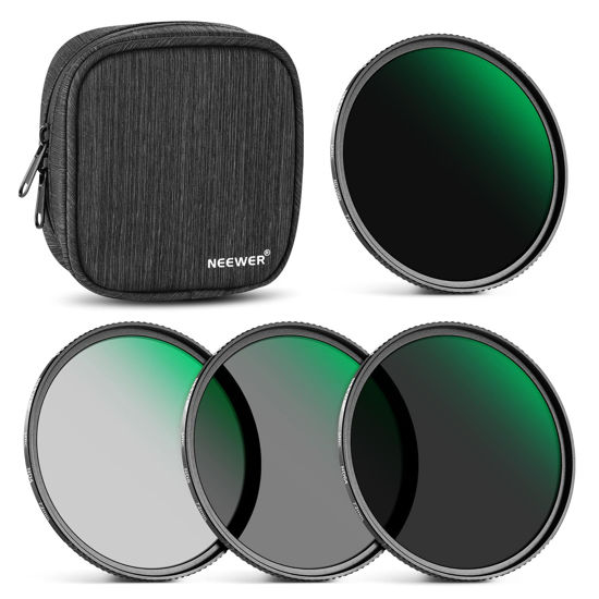 Picture of NEEWER 72mm Fixed ND Filter Kit ND1000 ND64 ND8 ND4 Neutral Density Filter Set Double Sided 30 Layer Nano Coatings/HD Optical Glass/ultra Slim/Water Repellent/Scratch Resistant/Waterproof Filter Pouch