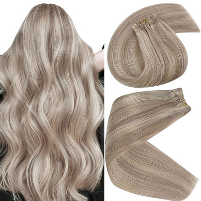 Picture of [Chic Style] Sunny Sew in Hair Extensions Real Human Hair Blonde Highlights Sew in Human Hair Extensions Ash Blonde Mix Platinum Blonde Weft Hair Extensions Real Human Hair 100g 18inch