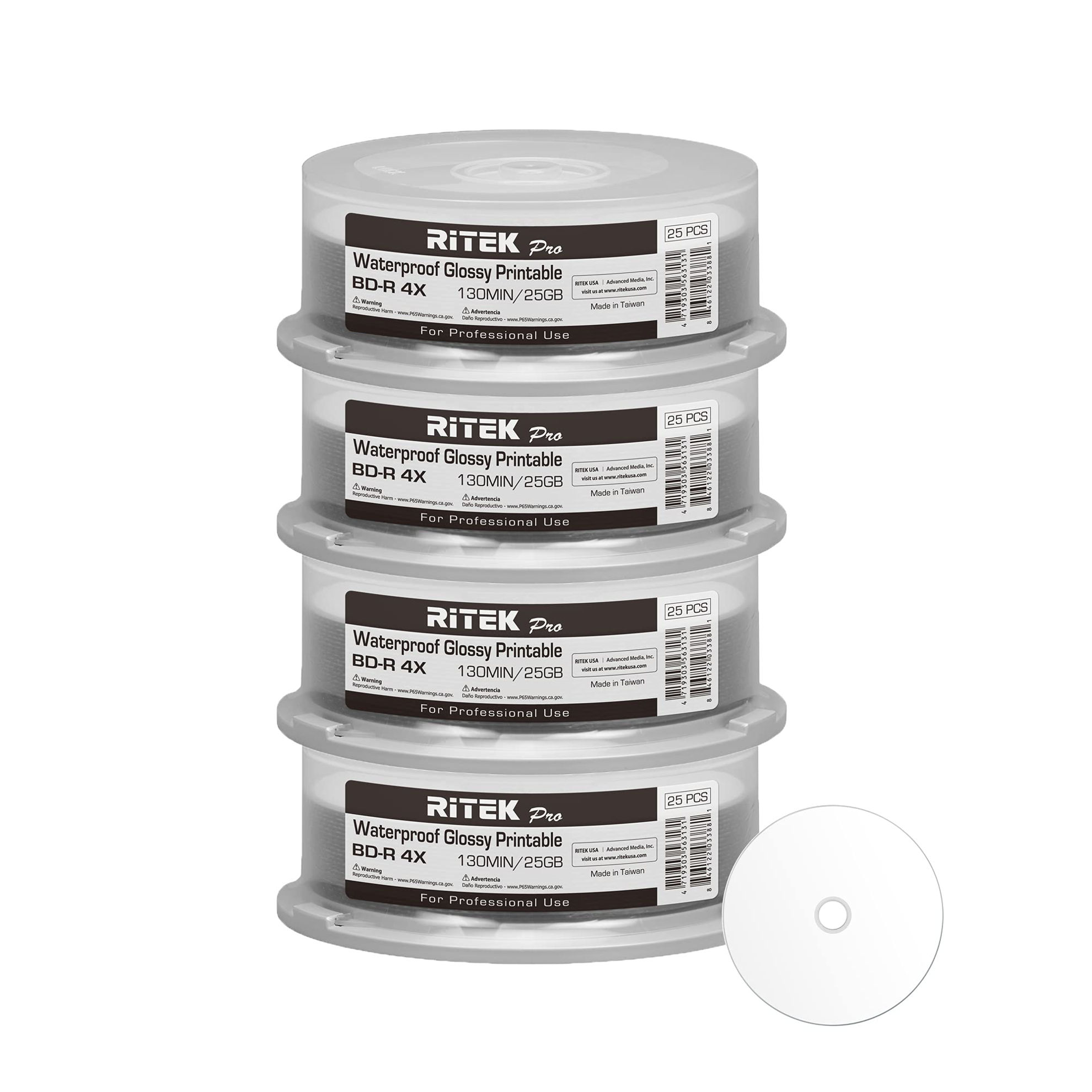 GetUSCart- 100 Pack Ritek Pro (Professional Grade) BD-R Blu-ray 4X 25GB ...