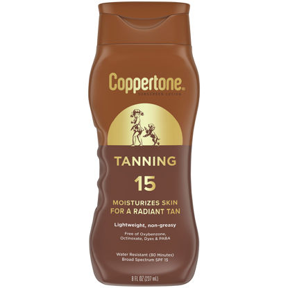 Picture of Coppertone Tanning Sunscreen Lotion, Water Resistant Body Sunscreen SPF 15, Broad Spectrum SPF 15 Sunscreen, 8 Fl Oz Bottle (Pack of 12)