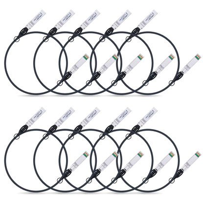 Picture of 10G SFP+ Twinax Cable, Direct Attach Copper(DAC) Passive Cable, 1m (3.28ft), for Cisco SFP-H10GB-CU1M, Meraki, Ubiquiti, Mikrotik, Intel, Fortinet, Netgear, D-Link, Supermicro, TP-Link, 10 Pack