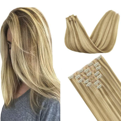 Picture of GOO GOO Seamless Clip in Hair Extensions 14 Inch 130g 9pcs Real Human Hair Extension with Invisible PU Skin Weft Natural & Thick & Straight Hair Extensions for Women
