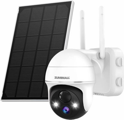 Picture of ZUMIMALL Security Cameras Wireless Outdoor, 360° PTZ Outdoor Camera,2K Solar Security Cameras for Home, Spotlight & Siren/2.4G WiFi/3MP Color Night vision/2-Way Talk/PIR Detection/SD/Cloud