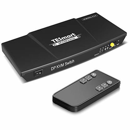 Picture of TESmart 2 Port Display Port 4K@60Hz Ultra HD 2x1 DP KVM Switcher with 2 Pcs 5ft KVM Cables and DP Cables Supports USB 2.0 Devices Control up to 2 DP Port Devices(Black)