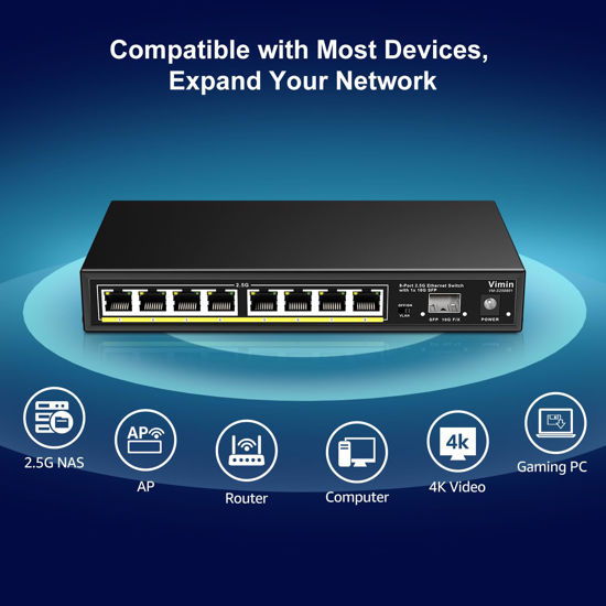 GetUSCart 8 Port 2.5G Unmanaged Switch with 10G SFP, VIMIN 8