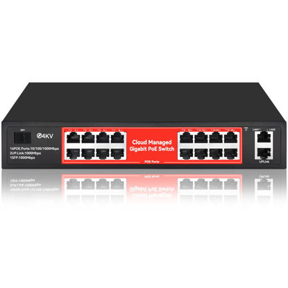 Picture of STEAMEMO 16 Port Gigabit PoE Switch, Smart Managed Gigabit Ethernet Switch, 16 PoE+ Ports@240W, Plug and Play, Vlan, Fanless, Desktop or Rackmount, Overload Protection w/ Port