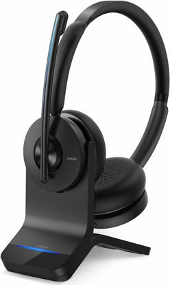 Picture of Anker PowerConf H500 with Charging Stand, Bluetooth Dual-Ear Headset with Microphone, Audio Recording and Meeting Transcription, AI-Enhanced Calls, Compatible with Conference Platforms, 24H Talk Time