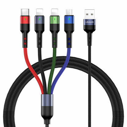 Picture of ISAIBELL USAMS Multi Charging Cable 2Pack 4FT 4 in 1 Nylon Braided Multiple USB Fast Charging Cord Adapter Type C Micro USB Port Connectors Compatible Cell Phones Tablets and More