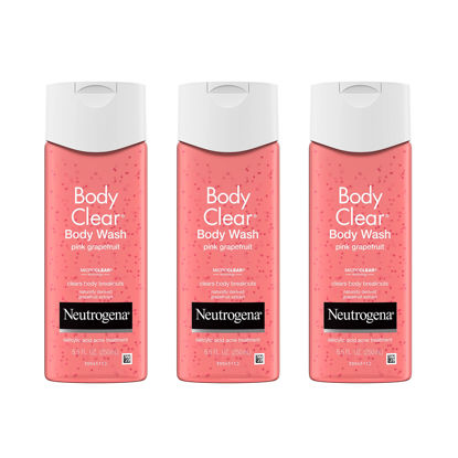 Picture of Neutrogena Body Clear Acne Treatment Body Wash with Salicylic Acid Acne Medicine, Pink Grapefruit Body Acne Cleanser to Prevent Breakouts on Back, Chest & Shoulders, 3 x 8.5 fl. oz