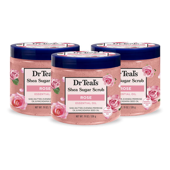 Picture of Dr Teal's Shea Sugar Body Scrub, Rose with Essential Oil, 19 oz (Pack of 3) (Packaging May Vary)