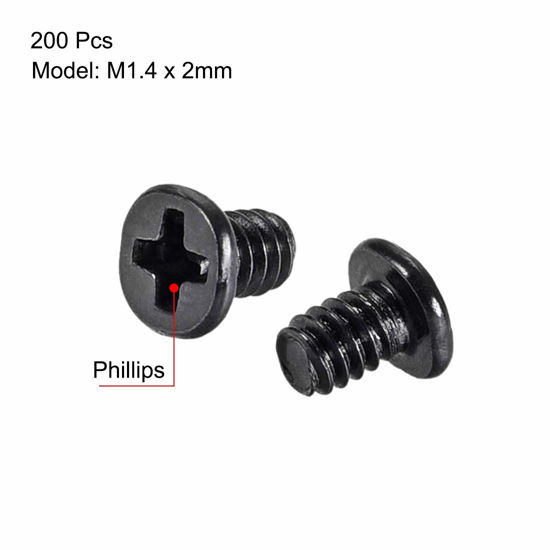 GetUSCart- uxcell M1.4x2mm Phillips Screw Fastener Black 2.5mm Dia ...