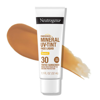 Picture of Neutrogena Purescreen+ Tinted Sunscreen for Face with SPF 30, Broad Spectrum Mineral Sunscreen with Zinc Oxide and Vitamin E, Water Resistant, Fragrance Free, Medium Deep, 1.1 fl oz