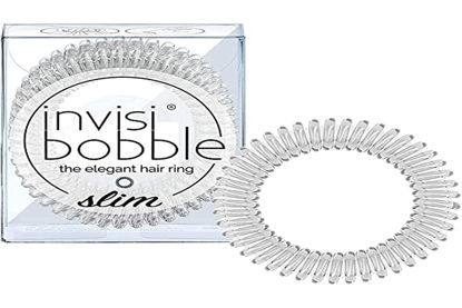 Picture of invisibobble SLIM Traceless Spiral Hair Ties - Pack of 3, Crystal Clear - Strong Elastic Grip Coil Hair Accessories for Women - No Kink, Non Soaking - Gentle for Girls Teens and Thick Hair