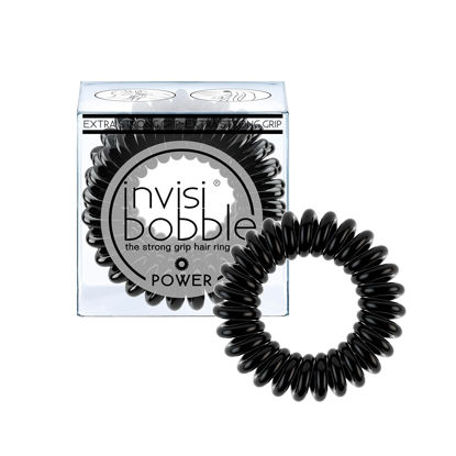 Picture of invisibobble Power Traceless Spiral Hair Ties - Pack of 3 True Black - Strong Elastic Grip Coil Hair Accessories for Active Women - No Kink, Non Soaking - Gentle for Girls Teens and Thick Hair