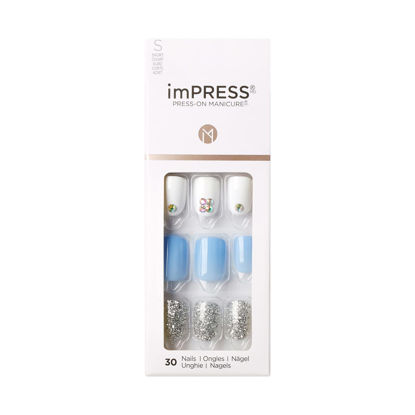 Picture of KISS imPRESS Press-On Manicure, Nail Kit, PureFit Technology, Short Press-On Nails, Square, 'I'd Rather Be', Includes Prep Pad, Mini Nail File, Cuticle Stick, and 30 Fake Nails