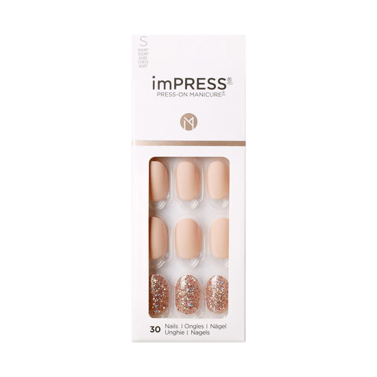 Picture of KISS imPRESS Press-On Manicure, Nail Kit, PureFit Technology, Short Press-On Nails, 'Evanesce', Includes Prep Pad, Mini Nail File, Cuticle Stick, and 30 Fake Nails