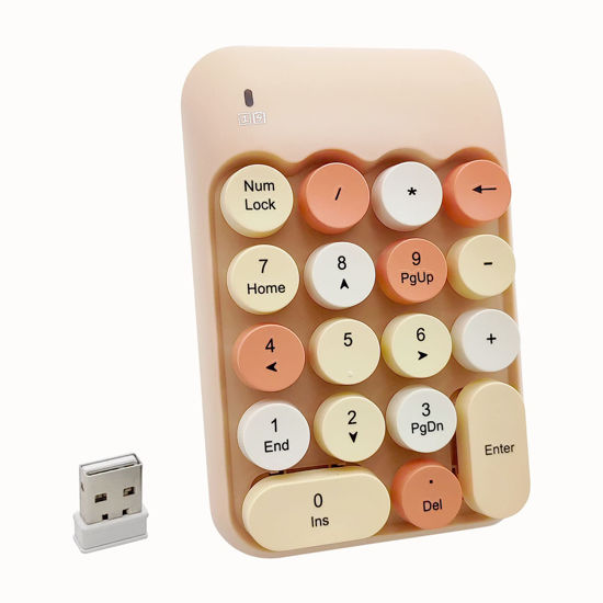 FELiCON Wireless Numeric Keypad, 2.4GHz Portable Mini Number Pad With Cute Color Fight Retro Round Key And Usb Receiver 18 Keys Financial Accounting Numeric Keypad For Laptop Pc Desktop Green