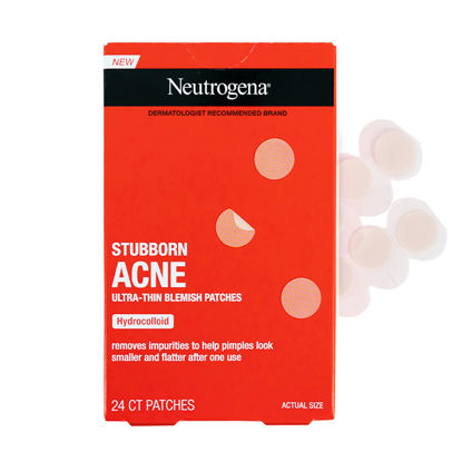 Picture of Neutrogena Stubborn Acne Pimple Patches, Acne Treatment for Face, Ultra-Thin Hydrocolloid Spot Stickers Provide Optimal Healing for Pimples, 24 Patches