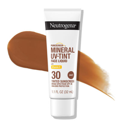 Picture of Neutrogena Purescreen+ Tinted Sunscreen for Face with SPF 30, Broad Spectrum Mineral Sunscreen with Zinc Oxide and Vitamin E, Water Resistant, Fragrance Free, Deep, 1.1 fl oz