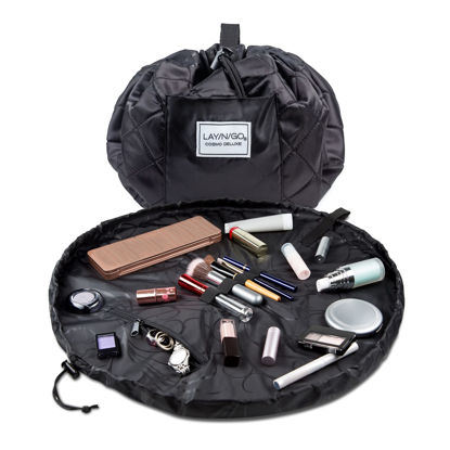 Picture of Lay-n-Go Cosmo Deluxe Drawstring Cosmetic & Makeup Bag Organizer, Toiletry Bag for Travel, Gifts, and Daily Use, 22 inch, Black