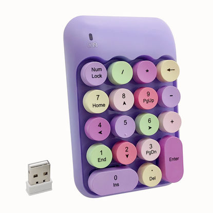 Picture of Seaciyan Wireless Number Pad, Ergonomic Cute Colorful Retro Mini Portable Numeric Keypad, 2.4G Cordless External Keyboard for Computer, Laptop (Purple)